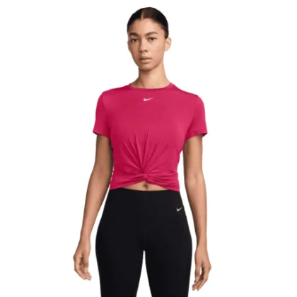 Dámske tréningové tričko s krátkym rukávom NIKE W NK ONE CLSC DF TWST SS TP WT RUSH PINK WHITE