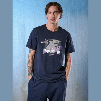 T-shirt regular s potlačou pánsky - tmavomodrý