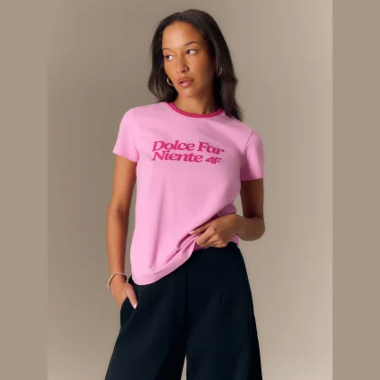 T-shirt regular s potlačou dámsky - ružový