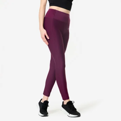 DOMYOS Dámske fitness legíny s vreckom na mobil tmavofialové XS (W26 L30)