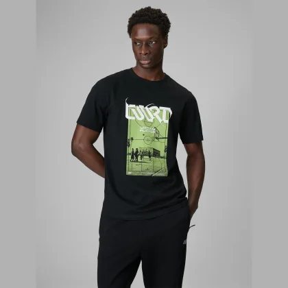 T-shirt regular s potlačou pánsky - čierny