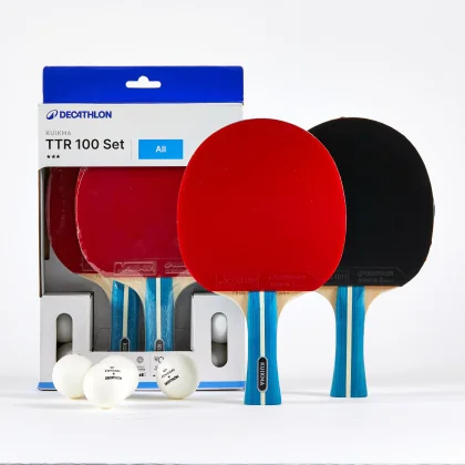 KUIKMA Súprava 2 stolnotenisových rakiet a loptičiek 100 ITTF 3* pre školy Shakehand