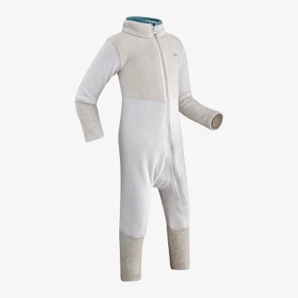 WEDZE Detská fleecová kombinéza 500 Midwarm sivá 24 m-3r (82-95 cm)
