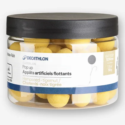 CAPERLAN Plávajúce boilies na lov kapra Pop-ups 12-14 mm Konopné semeno - Tigrí orech bez