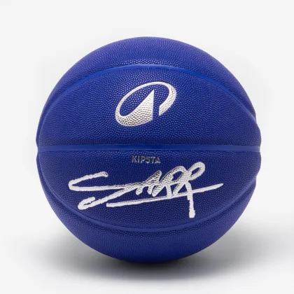 KIPSTA Basketbalová lopta BT500X GRIP MATCH veľ. 7 modrá s podpisom hráča A. Sarra bez