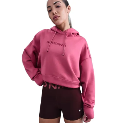 Dámska tréningová mikina s kapucňou NIKE PRO W NP TF FLC HOODIE GG GRX SWEET BEET WHITE