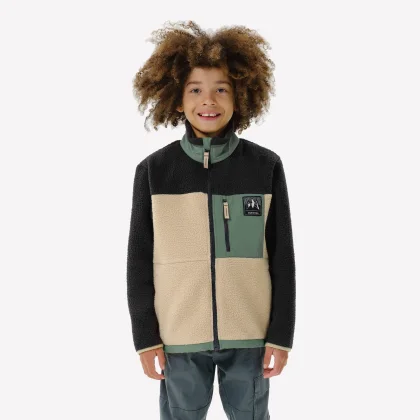 QUECHUA Detská mikina NH900 sherpa fleecová 7–15 r. čierno-zelená 14-15 r (161-172 cm)