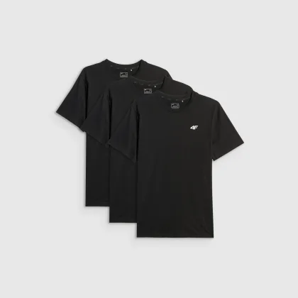 T-shirt regular hladký pánsky (3-pack) - čierny