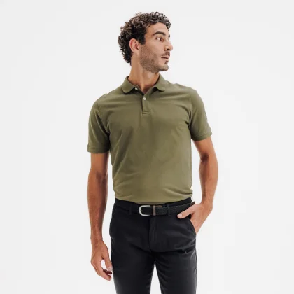 INESIS Pánska golfová polokošeľa MW500 kaki 3XL