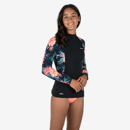 DECATHLON Dievčenské tričko s UV ochranou 500 Shiso dlhý rukáv čierne 14-15 r (160-166 cm)
