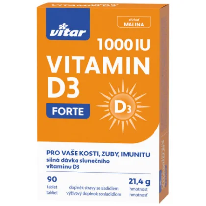 VITAR Vitamin D3 forte 1 000 IU s príchuťou maliny 90 tabliet