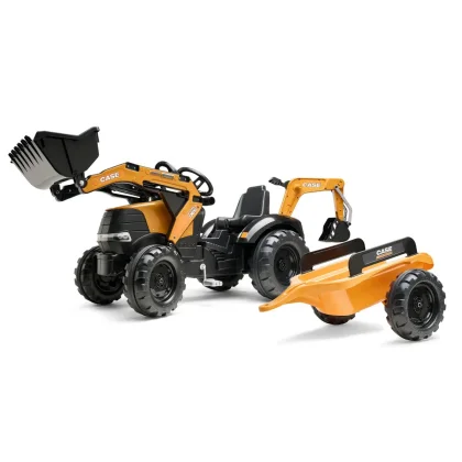 Falk Šlapací traktor 997Y Case CE s předním nakladačem a vlečkou žlutý