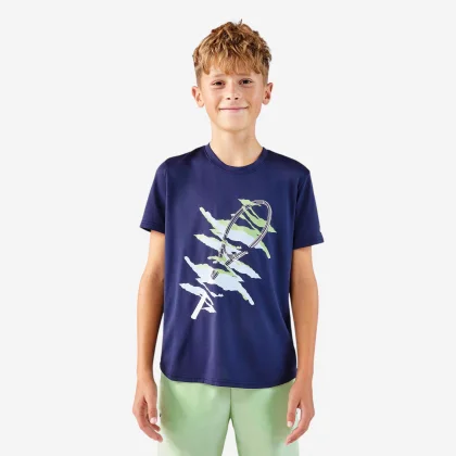 KUIKMA Detské tenisové tričko Essentiel tmavomodré 7-8 r (123-130 cm)