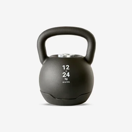 DOMYOS Nastaviteľný kettlebell na posilňovanie a kruhový tréning 12 – 24kg bez