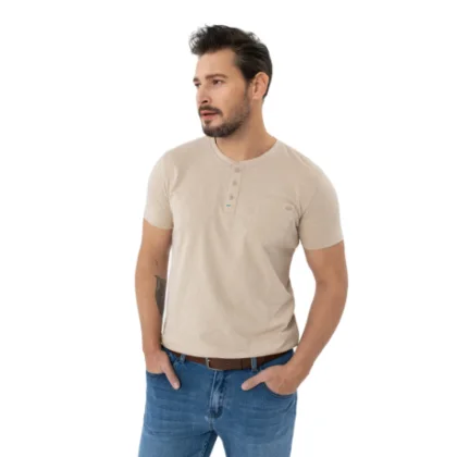 Pánske tričko s krátkym rukávom VOLCANO TM-HUBRIS-BEIGE