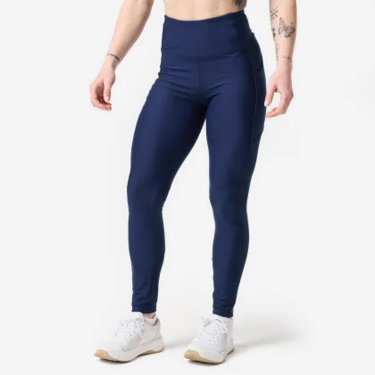 DOMYOS Dámske fitness legíny s vreckom na mobil námornícke modré 2XL (W38 L31)