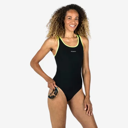 DECATHLON Plavky Kamyla 500 čierno-žlté XL