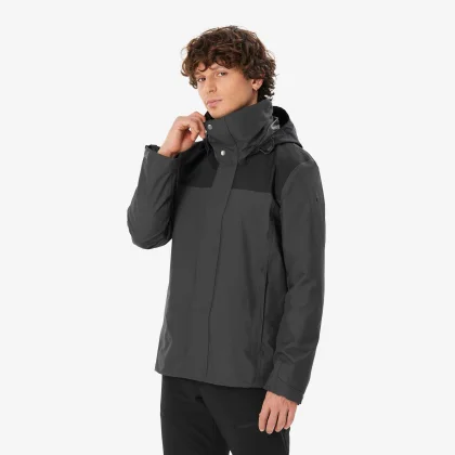 QUECHUA Pánska turistická bunda 3v1 NH100 do 0°C nepremokavá sivá 2XL
