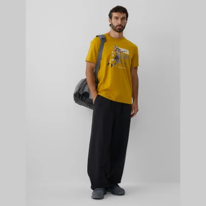 T-shirt regular s potlačou pánsky - žltý