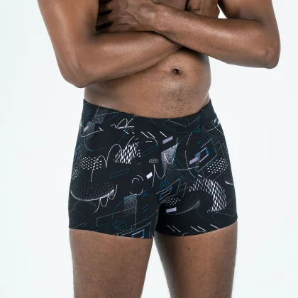 DECATHLON Pánske boxerkové plavky 500 FITI Bask čierno-fialové S