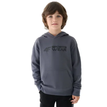 Chlapčenská mikina s kapucňou 4F JUNIOR SWEATSHIRT-JWAW24TSWSM1223-20S-DEEP BLACK