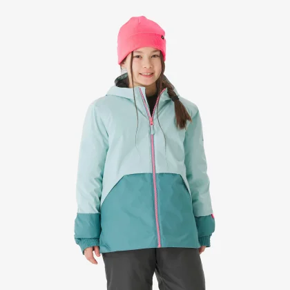 QUECHUA Detská lyžiarska bunda SKI100 na 5-13 rokov tyrkysová 8-9 r (131-140 cm)