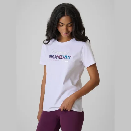 T-shirt regular s potlačou dámsky - biely
