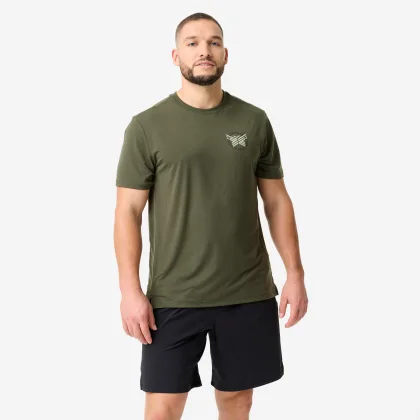 DOMYOS Pánske fitness tričko ľahké a elastické kaki M