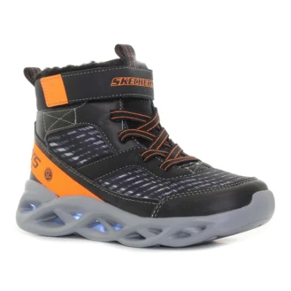 Chlapčenské vysoké zimné topánky SKECHERS Twisted Brights black orange