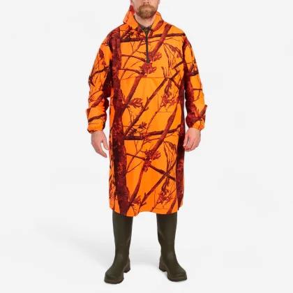 SOLOGNAC Nepremokavé poľovnícke pončo 500 nehlučné maskovacie fluorescenčné 3XL-4XL