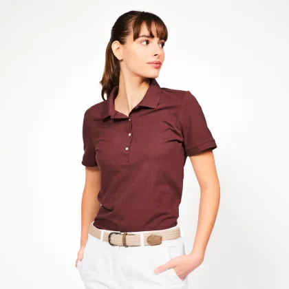 INESIS Dámska golfová polokošeľa MW500 s krátkym rukávom z polyesteru a bavlny hnedá L