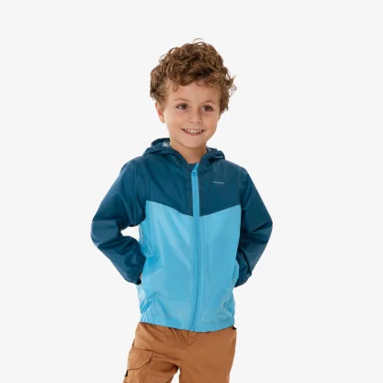 QUECHUA Detská nepremokavá turistická bunda MH100 2 - 6 rokov modrá 3-4 r (96-102 cm)