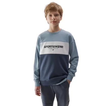 Fiú kapucnis pulóver 4F JUNIOR SWEATSHIRT-JWSS24TSWSM0923-34S-LIGHT BLUE