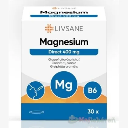 LIVSANE Magnézium Direct 400 mg prášok vo vrecúškach, grapefruitová príchuť, 30 ks