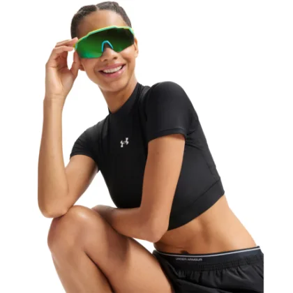 Dámske kompresné tričko s krátkym rukávom UNDER ARMOUR HeatGear Crop Mock SS-BLK