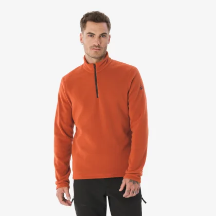 QUECHUA Pánska fleecová mikina na horskú turistiku MH100 1/2 zips hnedočervená S