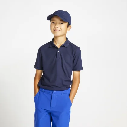 INESIS Detská golfová polokošeľa do mierneho počasia tmavomodrá 14-15 r (161-172 cm)
