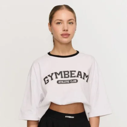 GymBeam Dámske tričko Oversized Varsity White L