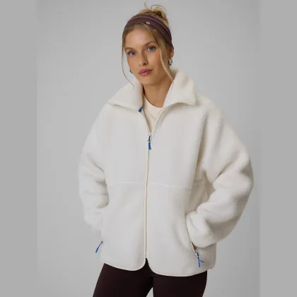 Fleece sherpa loose so stojačikom dámsky - biely