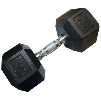Kubisport Jednoruční šestihranná HEX činka 15 kg pogumovaná