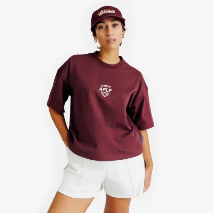 DECATHLON Dámske crop tielko Heritage s grafickým dizajnom bordové L