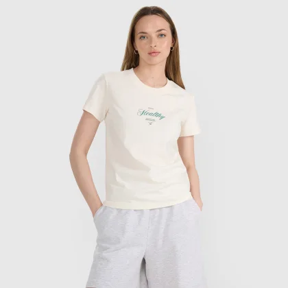 T-shirt regular s potlačou dámsky - biely