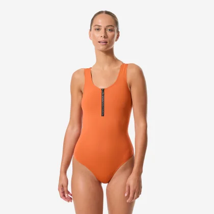 DECATHLON Dámske jednodielne plavky Lio na cvičenie vo vode a na aquabike tehlovočervené M-L