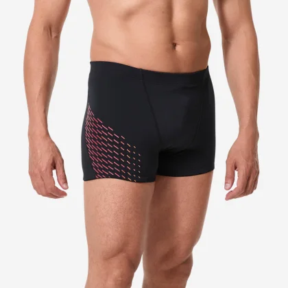 DECATHLON Pánske boxerkové plavky Fiti čierno-červené 2XL