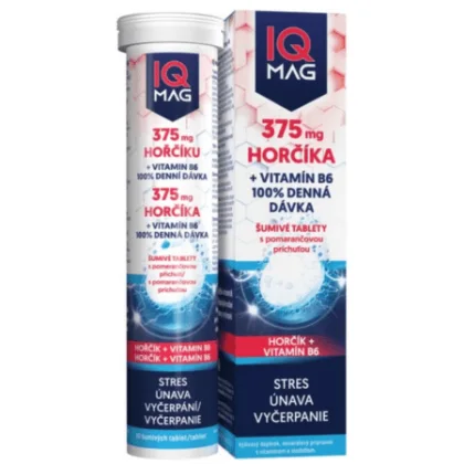 IQ MAG Horčík 375 mg + vitamín B6 šumivé tablety s pomarančovou príchuťou 20 ks