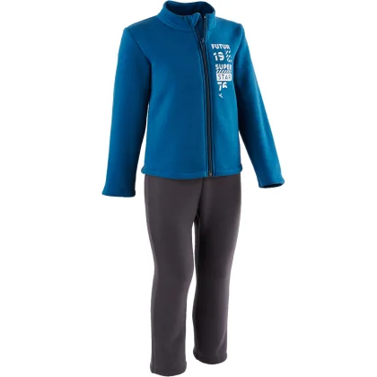 DOMYOS Detská športová súprava 100 Warm'y Zip modrá 18 m (76-81 cm)