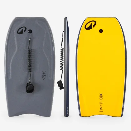DECATHLON Bodyboard BB 500 dvojitý stringer pre pokročilých surferov sivo-žltý 43,5