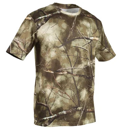 SOLOGNAC Priedušné poľovnícke tričko 100 s krátkym rukávom maskovanie Treemetic 3XL