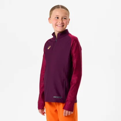 KIPSTA Detská mikina Viralto CLUB Wavy s 1/2 zipsom bordová 7-8 r (123-130 cm)