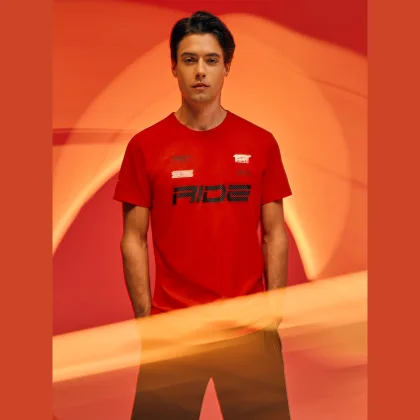 T-shirt slim s potlačou pánsky - červený
